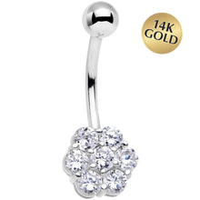 Load image into Gallery viewer, Solid 14k White Gold Gem Flower Belly Ring-16G
