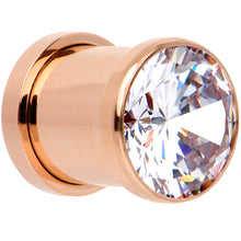 Load image into Gallery viewer, Clear CZ Gem Rose Gold PVD Glitzy Screw Fit Tunnel Plug Set

