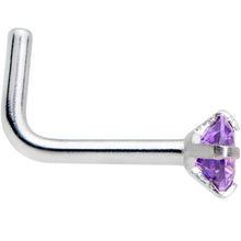 Load image into Gallery viewer, 18G 1/4 Purplish 3mm CZ Gem Steel L-Shape Nose Ring
