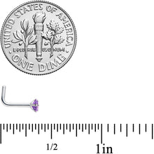 Load image into Gallery viewer, 18G 1/4 Purplish 3mm CZ Gem Steel L-Shape Nose Ring

