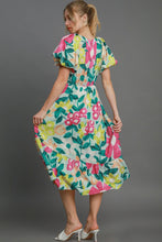 Load image into Gallery viewer, Colorful Full Size Floral Print Puff Sleeve Midi Dress Plus Size Elegant &amp; Feminine Romantic Long Dress
