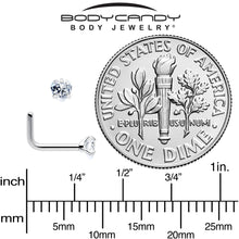 Load image into Gallery viewer, 18G 1/4 Clear Heart 3mm CZ Gem Steel L-Shape Nose Ring
