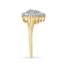 将图片加载到图库查看器，10K Yellow Gold 1/2 Cttw Round &amp; Baguette Cut Diamond Pear Shaped Domed PavÃ© Cluster with Halo Cocktail Ring (J-K Color, I1-I2 Clarity) - Size 4-1/4
