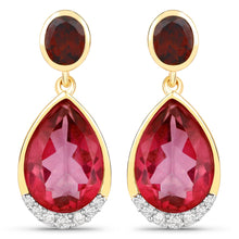 Load image into Gallery viewer, 7.98 Carat Genuine Pink Topaz, Rhodolite Garnet and White Diamond .925 Sterling Silver Earrings
