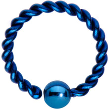Load image into Gallery viewer, 16G 5/16" Blue IP So Twisted Captive Style Seamless Ring
