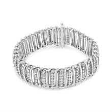 Load image into Gallery viewer, .925 Sterling Silver 8 1/2 Cttw Diamond 7 Row Chevron "S" Curved Link Tennis Bracelet (I-J color, I1-I2 clarity) - 7.25"
