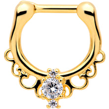 Load image into Gallery viewer, 16G Clear CZ Gem Gold Tone Anodized Coronet Septum Clicker
