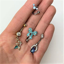 将图片加载到图库查看器，Blue CZ Gem Art Deco Drop Glamour Double Mount Belly Ring
