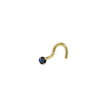 Load image into Gallery viewer, Solid 14K Yellow Gold 2mm Blue Cubic Zirconia SOLITAIRE Nose Ring
