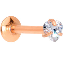 Load image into Gallery viewer, 5/16 Clear Heart CZ Rose Gold PVD Internally Threaded Labret Monroe
