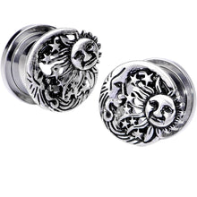 Load image into Gallery viewer, Cosmic Sun and Moon Screw Fit Tunnel Plug Set 6mm to 25mm
