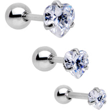 将图片加载到图库查看器，16G 5/16 Clear Gem Heart Trio Tragus Cartilage Earring Set of 3
