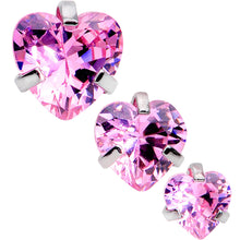 Load image into Gallery viewer, 16G 5/16 Pink Gem Heart Trio Tragus Cartilage Earring Set of 3

