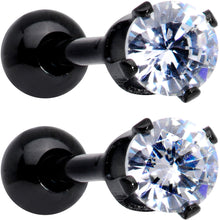 将图片加载到图库查看器，16G 3/8 Clear Gem Black Anodized Titanium Cartilage Tragus Earring 2 Pack Set
