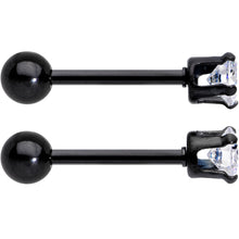 将图片加载到图库查看器，16G 3/8 Clear Gem Black Anodized Titanium Cartilage Tragus Earring 2 Pack Set
