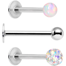 Load image into Gallery viewer, 16G 5/16 Aurora Faux Opal Ball Labret Monroe Tragus 3 Pack Set
