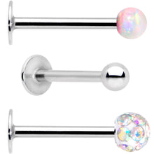 Load image into Gallery viewer, 16G 5/16 Aurora Faux Opal Ball Labret Monroe Tragus 3 Pack Set

