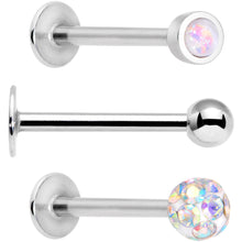 Load image into Gallery viewer, 16G 3/8 Aurora Press Fit Faux Opal Labret Monroe Tragus 3 Pack Set

