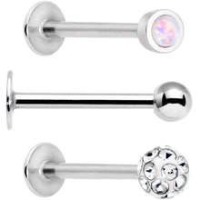 Load image into Gallery viewer, White Press Fit Faux Opal Labret Monroe Tragus 3 Pack Set
