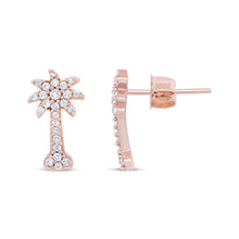 Load image into Gallery viewer, 10K Rose Gold 1/4 Cttw Diamond Palm Tree Push Back Stud Earrings (H-I Color, I1-I2 Clarity)
