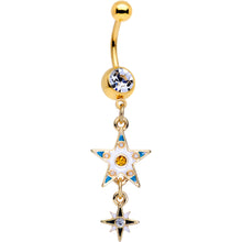 Load image into Gallery viewer, Clear Gem Gold PVD White Moon Star Dangle Belly Ring Set of 2
