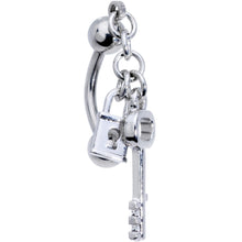 将图片加载到图库查看器，Lockdown Pad Lock and Bit Key Reversible Top Mount Dangle Belly Ring
