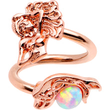 Load image into Gallery viewer, White Synthetic Opal Rose Gold PVD Mermaid Spiral Twister Belly Ring
