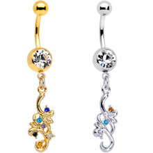 Load image into Gallery viewer, Clear Gem Gold PVD Filigree Flow Best Friend Dangle Belly Ring Set of 2
