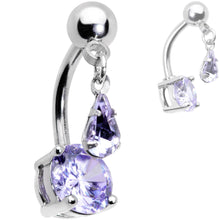 Load image into Gallery viewer, Clear Black Purple CZ Gem Top Mount Dangle Belly Ring Set of 3
