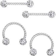 将图片加载到图库查看器，14G Clear Gem Cluster Twisted Horseshoe Barbell Nipple Ring Set
