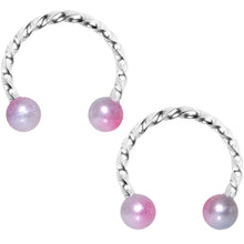 Load image into Gallery viewer, 14G Pink Purple Twisted Horseshoe Barbell Nipple Ring Set
