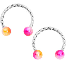 将图片加载到图库查看器，14G Yellow Pink Twisted Horseshoe Barbell Nipple Ring Set
