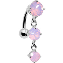 Load image into Gallery viewer, Pink Faux Opal Trio Tier Top Mount Dangle Belly Ring
