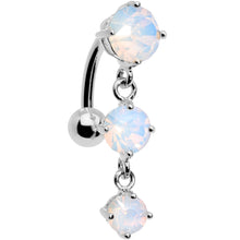 Load image into Gallery viewer, White Faux Opal Trio Tier Top Mount Dangle Belly Ring
