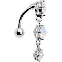 Load image into Gallery viewer, White Faux Opal Trio Tier Top Mount Dangle Belly Ring
