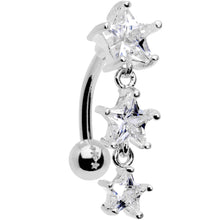 Load image into Gallery viewer, Clear CZ Gem Triple Star Top Mount Dangle Belly Ring
