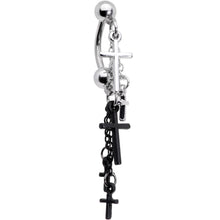 将图片加载到图库查看器，Black Silver Tone Cross Chain Top Mount Dangle Belly Ring
