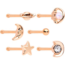 Load image into Gallery viewer, White Faux Opal Rose Gold PVD Out of This World Nose Bone 6 Pack Set
