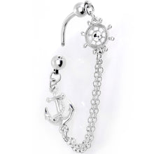 Load image into Gallery viewer, Ship Wheel and Anchor Nautical Chain Reversible Top Mount Dangle Belly Ring
