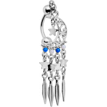 Load image into Gallery viewer, Crescent Moon Dreamcatcher Reversible Top Mount Dangle Belly Ring
