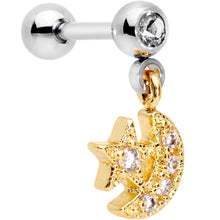 Load image into Gallery viewer, Clear Gem Gold Tone Crescent Moon Dangle Tragus Cartilage Earring
