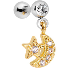 Load image into Gallery viewer, Clear Gem Gold Tone Crescent Moon Dangle Tragus Cartilage Earring
