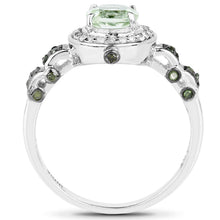Load image into Gallery viewer, 1.07 Carat Genuine Green Amethyst, Green Diamond and White Diamond .925 Sterling Silver Ring
