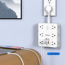 Load image into Gallery viewer, 16-in-1 Power Strip – 12 AC Outlets &amp; 4 USB Ports, White
