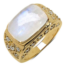 Load image into Gallery viewer, 8.08 Carat Genuine White Rainbow Moonstone and White Topaz .925 Sterling Silver Ring
