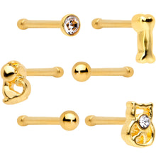 Load image into Gallery viewer, Clear Gem Gold PVD House Pets Nose Bone 6 Pack Set
