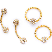 Load image into Gallery viewer, 16G Clear Gem Gold Tone Captive Ring Curved Barbell Cartilage Set

