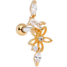 Load image into Gallery viewer, Clear CZ Gem Gold Tone Flower Cascade Cartilage Tragus Earring
