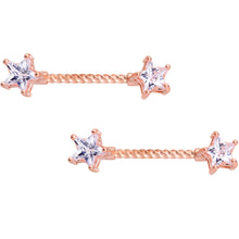 Load image into Gallery viewer, 14G Clear CZ Gem Star Rose Gold Hue BCR Barbell Nipple Ring Set
