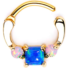 将图片加载到图库查看器，Blue Square Synthetic Opal Gold Tone Anodized Septum Clicker
